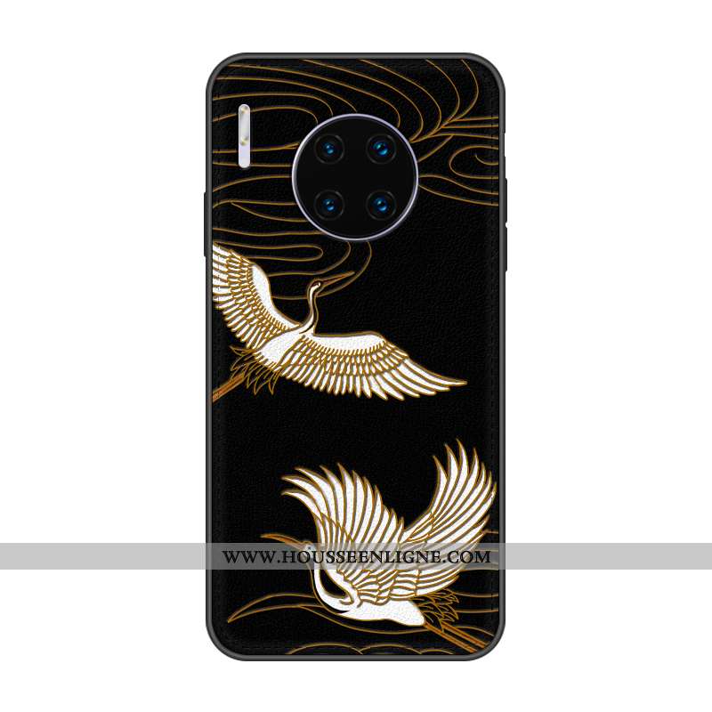 Housse Huawei Mate 30 Fluide Doux Silicone Coque Protection Gaufrage Modèle Fleurie Noir
