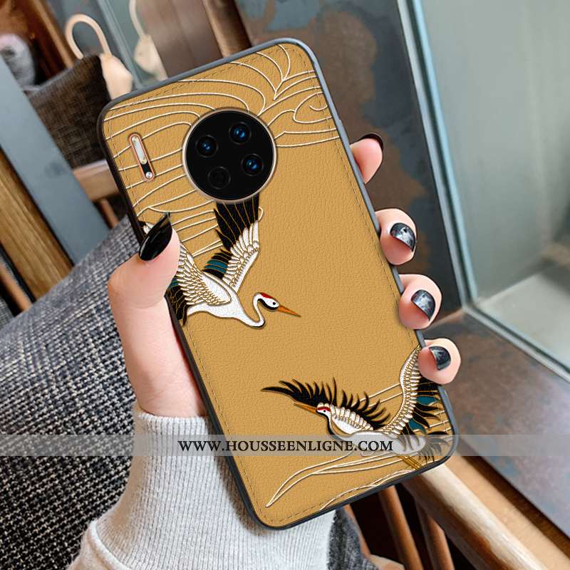 Housse Huawei Mate 30 Fluide Doux Silicone Coque Protection Gaufrage Modèle Fleurie Noir