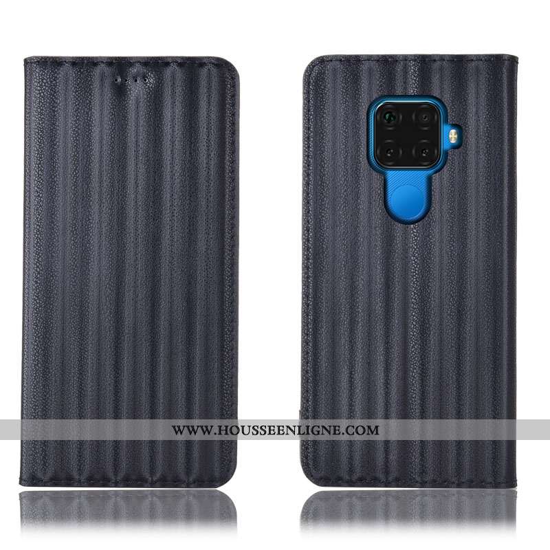 Housse Huawei Mate 30 Lite Protection Cuir Véritable Incassable Coque Modèle Fleurie Bleu Marin Dégr