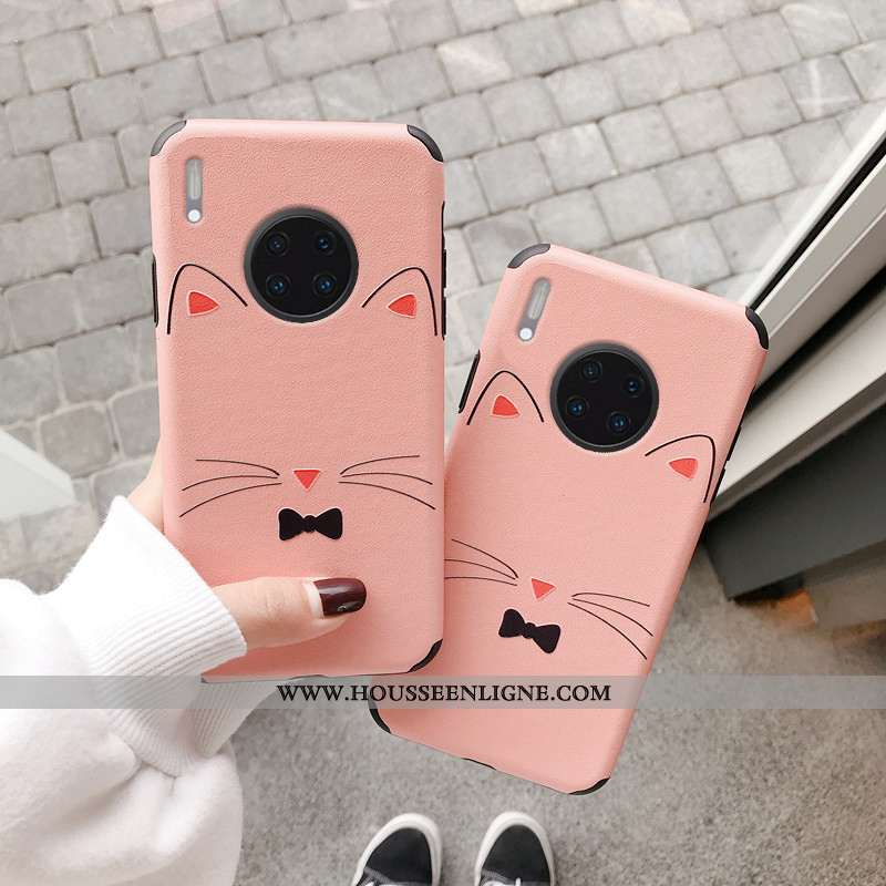 Housse Huawei Mate 30 Pro Charmant Protection Téléphone Portable Étui Chat Créatif Antidérapant Rose