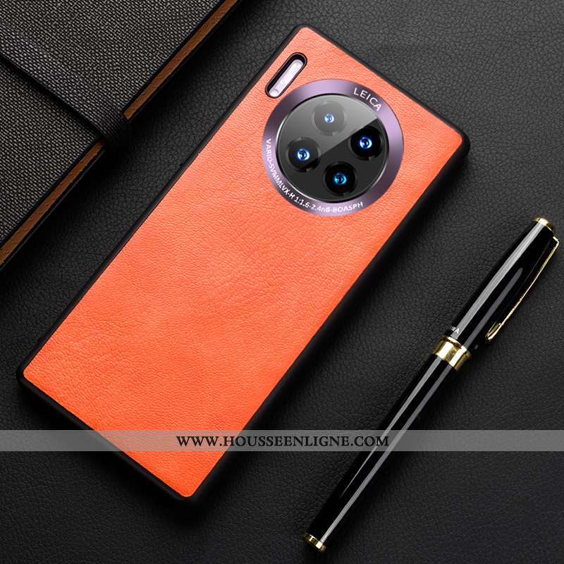 Housse Huawei Mate 30 Pro Délavé En Daim Personnalité Étui Tout Compris Luxe Cuir Net Rouge Orange