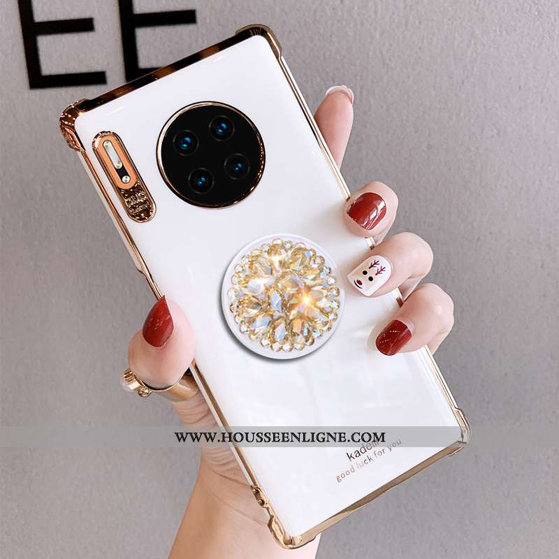 Housse Huawei Mate 30 Pro Fluide Doux Silicone Tout Compris Incassable Luxe Tendance Strass Blanche