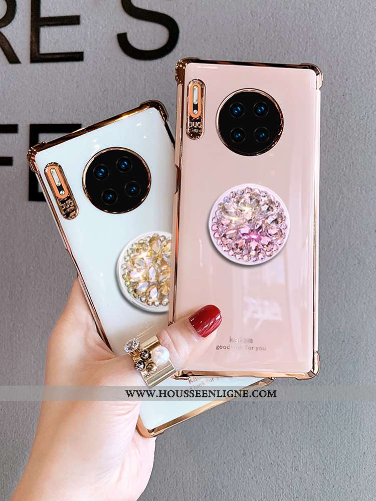 Housse Huawei Mate 30 Pro Fluide Doux Silicone Tout Compris Incassable Luxe Tendance Strass Blanche
