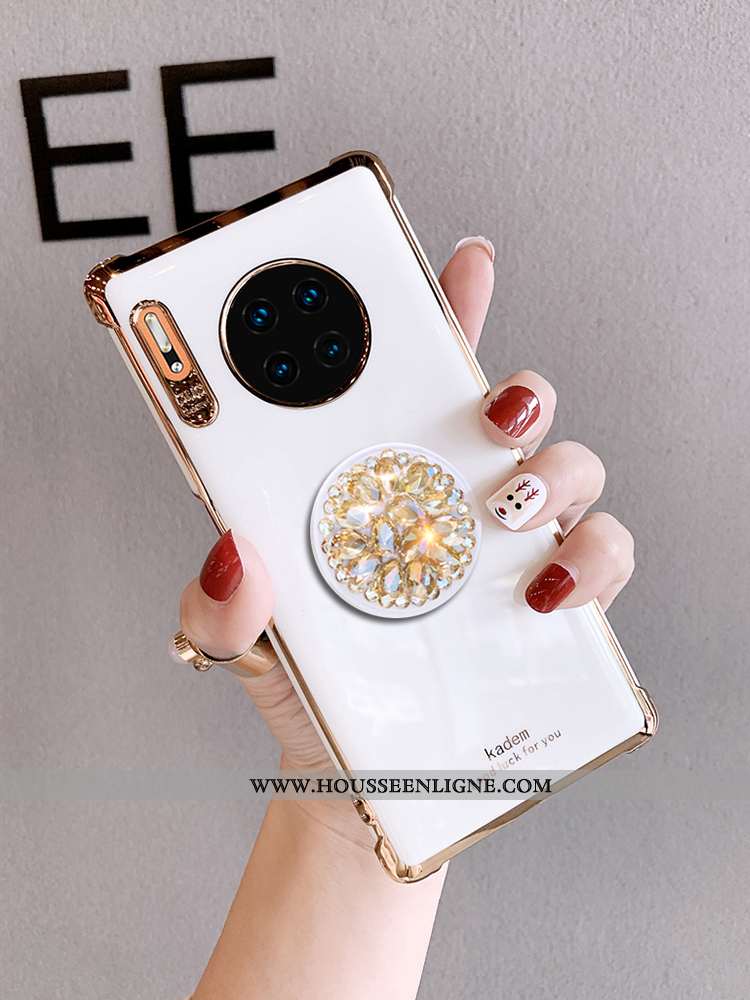 Housse Huawei Mate 30 Pro Fluide Doux Silicone Tout Compris Incassable Luxe Tendance Strass Blanche
