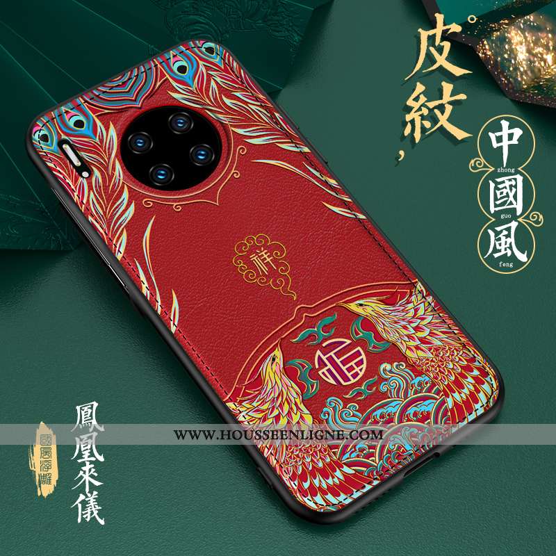 Housse Huawei Mate 30 Pro Personnalité Créatif Cuir Vintage Étui Téléphone Portable Net Rouge Verte
