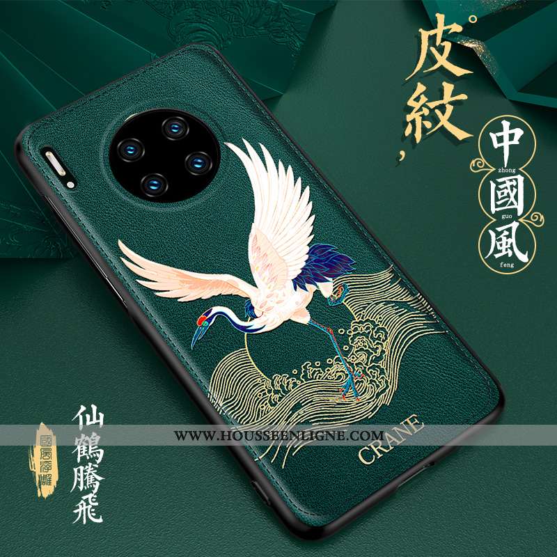 Housse Huawei Mate 30 Pro Personnalité Créatif Cuir Vintage Étui Téléphone Portable Net Rouge Verte