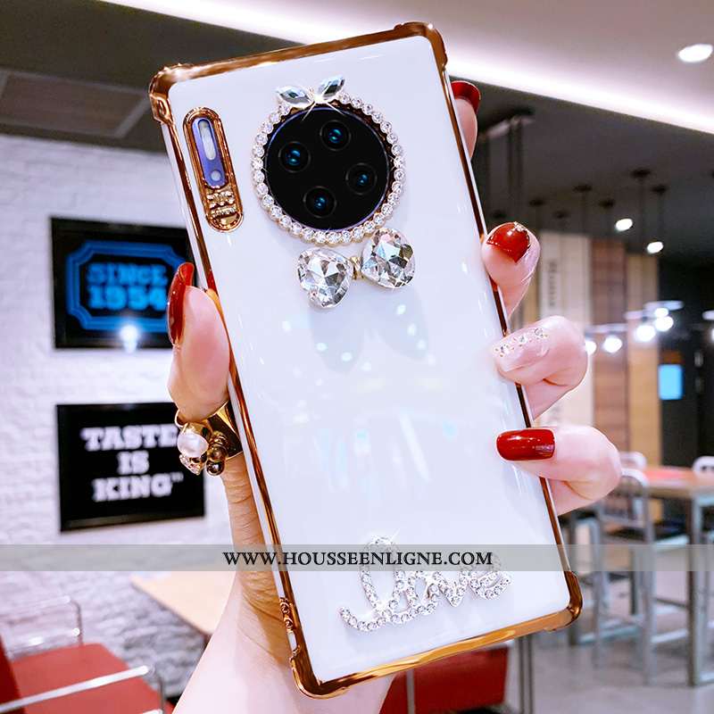 Housse Huawei Mate 30 Pro Protection Luxe Téléphone Portable Fluide Doux Strass Étui Coque Bleu