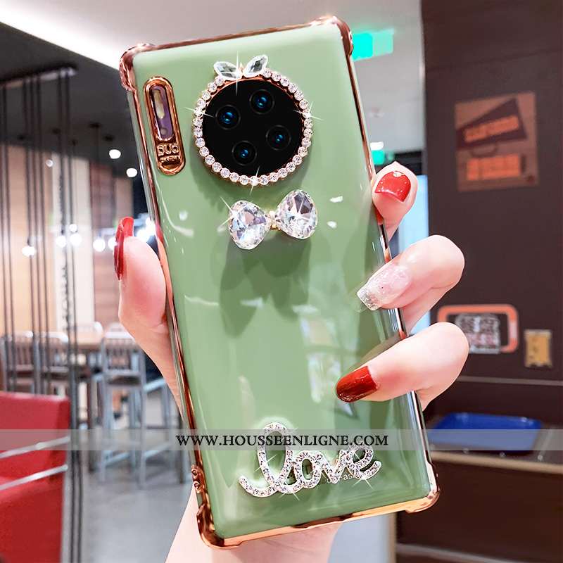 Housse Huawei Mate 30 Pro Protection Luxe Téléphone Portable Fluide Doux Strass Étui Coque Bleu