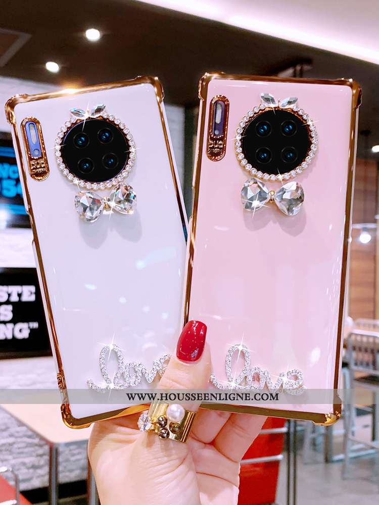 Housse Huawei Mate 30 Pro Protection Luxe Téléphone Portable Fluide Doux Strass Étui Coque Bleu