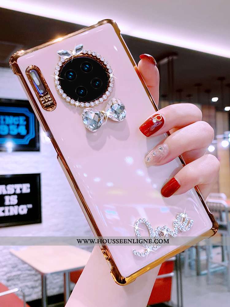 Housse Huawei Mate 30 Pro Protection Luxe Téléphone Portable Fluide Doux Strass Étui Coque Bleu