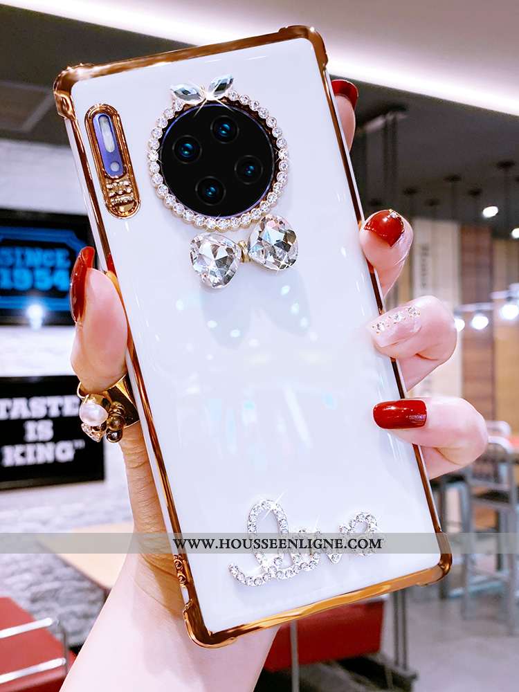 Housse Huawei Mate 30 Pro Protection Luxe Téléphone Portable Fluide Doux Strass Étui Coque Bleu