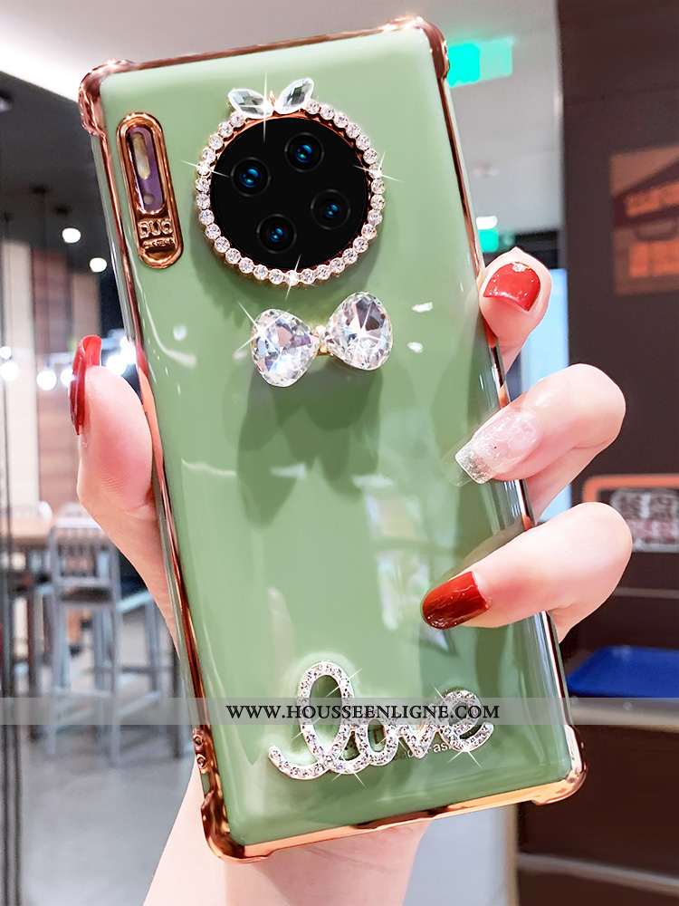 Housse Huawei Mate 30 Pro Protection Luxe Téléphone Portable Fluide Doux Strass Étui Coque Bleu