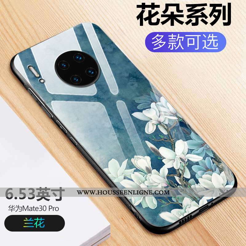 Housse Huawei Mate 30 Pro Protection Verre Noir Fleurs Créatif Tout Compris Net Rouge