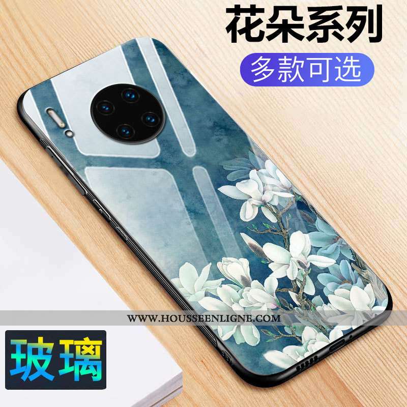Housse Huawei Mate 30 Pro Protection Verre Noir Fleurs Créatif Tout Compris Net Rouge