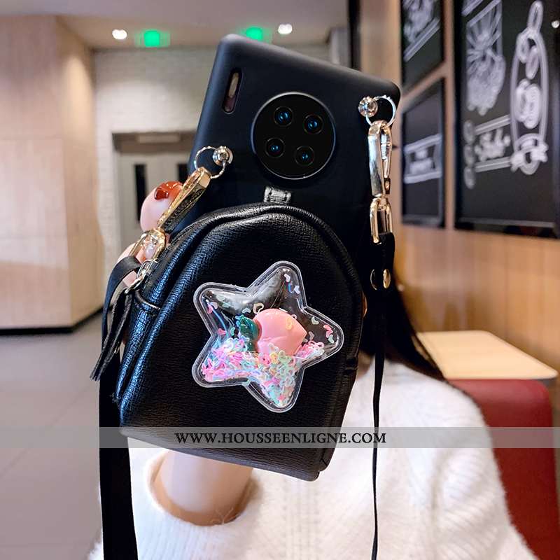 Housse Huawei Mate 30 Pro Silicone Ornements Suspendus Cœur Fluide Doux Luxe Coque Noir