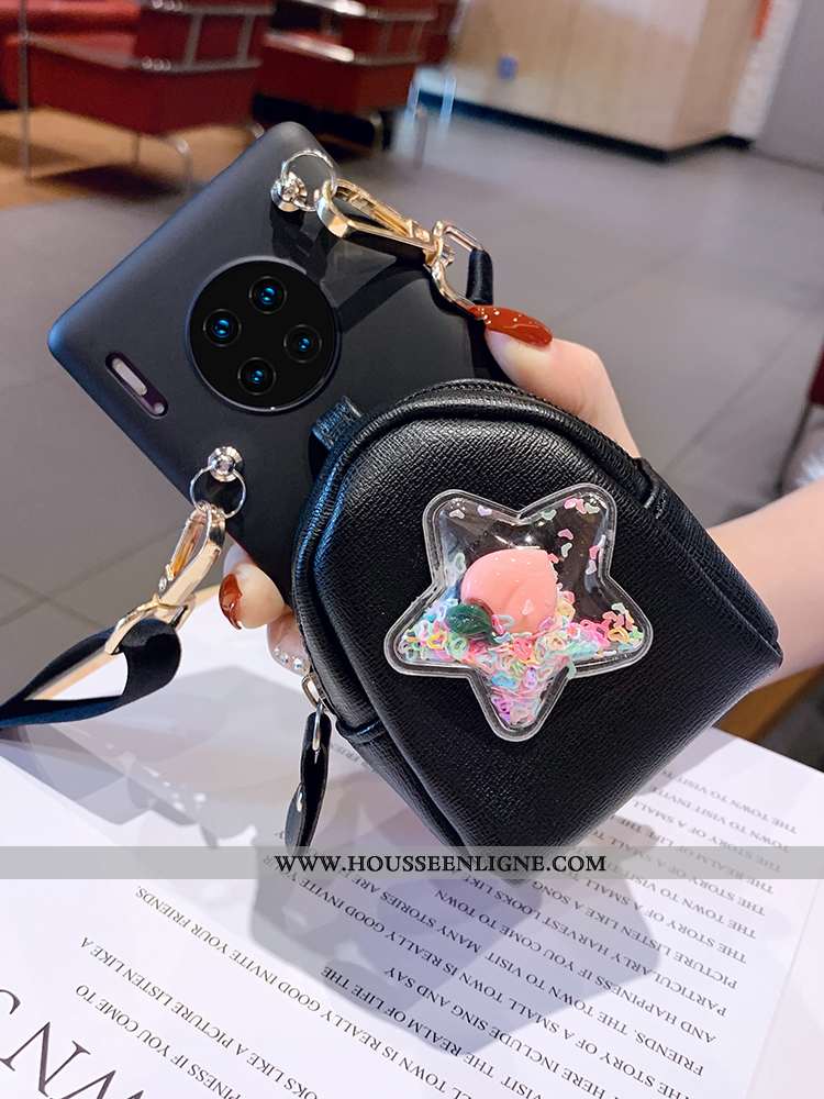 Housse Huawei Mate 30 Pro Silicone Ornements Suspendus Cœur Fluide Doux Luxe Coque Noir