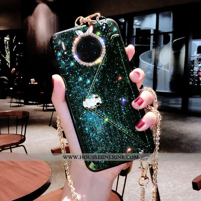 Housse Huawei Mate 30 Pro Strass Ornements Suspendus Personnalité Vent Vert Incassable Créatif Verte