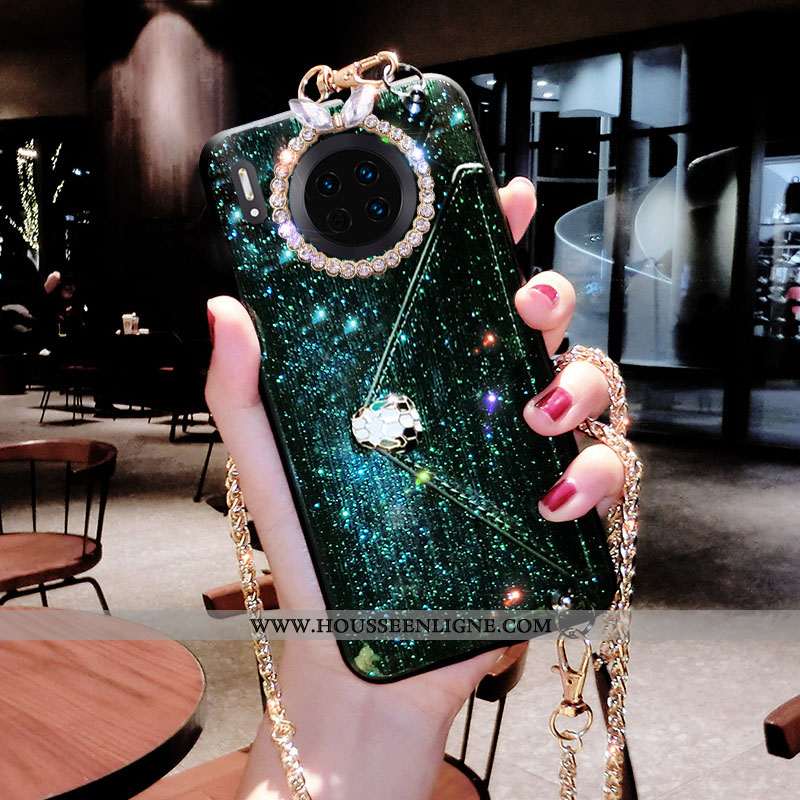 Housse Huawei Mate 30 Pro Strass Ornements Suspendus Personnalité Vent Vert Incassable Créatif Verte