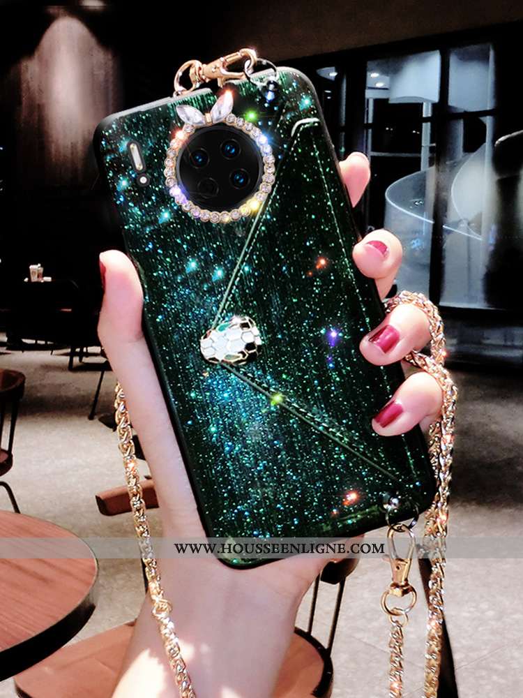 Housse Huawei Mate 30 Pro Strass Ornements Suspendus Personnalité Vent Vert Incassable Créatif Verte