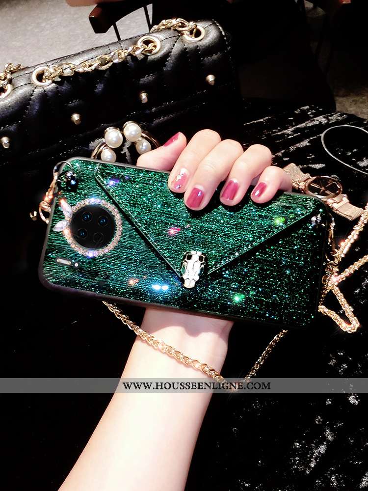 Housse Huawei Mate 30 Pro Strass Ornements Suspendus Personnalité Vent Vert Incassable Créatif Verte