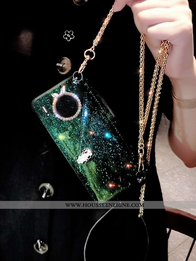 Housse Huawei Mate 30 Pro Strass Ornements Suspendus Personnalité Vent Vert Incassable Créatif Verte