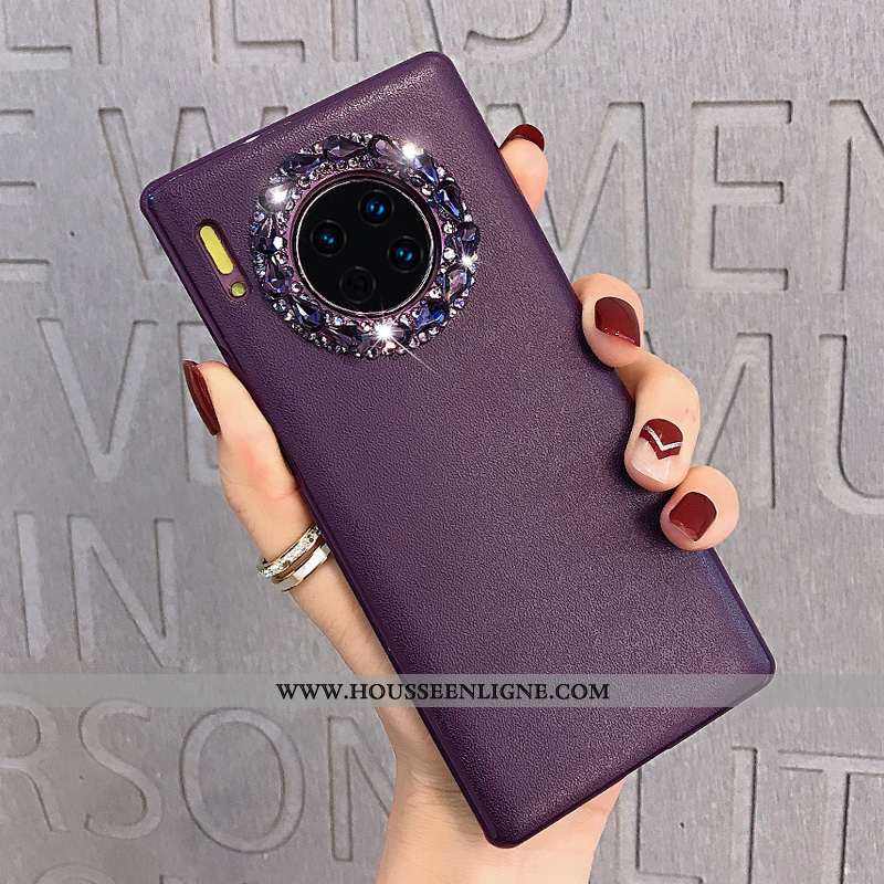 Housse Huawei Mate 30 Protection Strass Tout Compris Cuir Net Rouge Téléphone Portable Violet