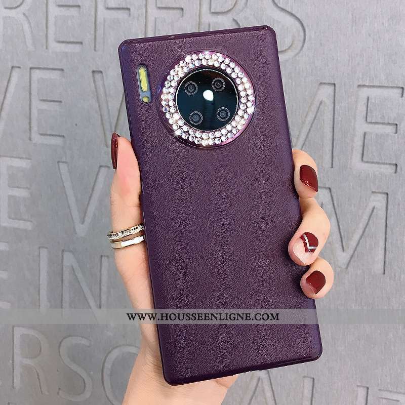Housse Huawei Mate 30 Protection Strass Tout Compris Cuir Net Rouge Téléphone Portable Violet