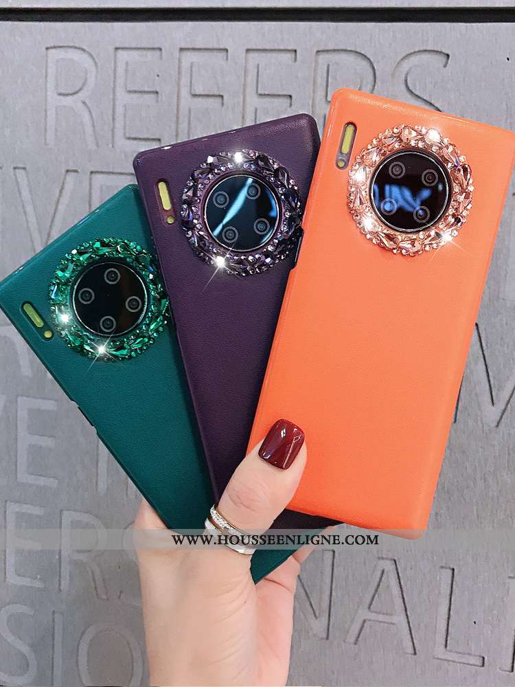 Housse Huawei Mate 30 Protection Strass Tout Compris Cuir Net Rouge Téléphone Portable Violet