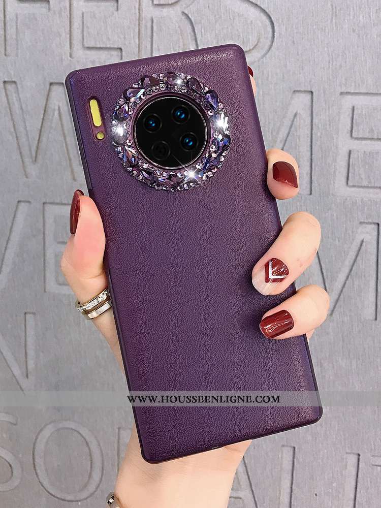 Housse Huawei Mate 30 Protection Strass Tout Compris Cuir Net Rouge Téléphone Portable Violet