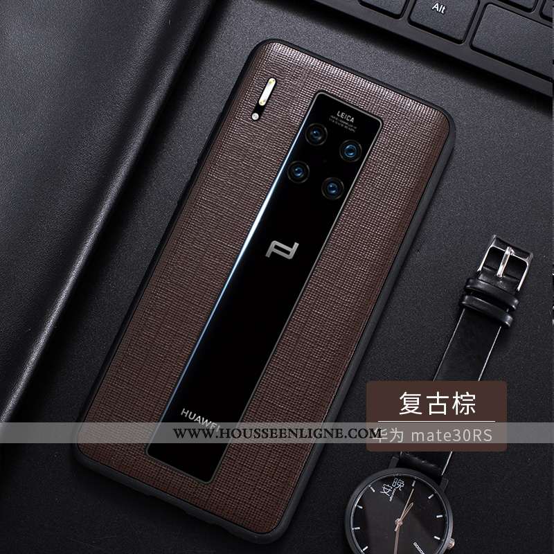 Housse Huawei Mate 30 Rs Cuir Véritable Ultra Incassable Étui Cuir Tendance Bovins Marron