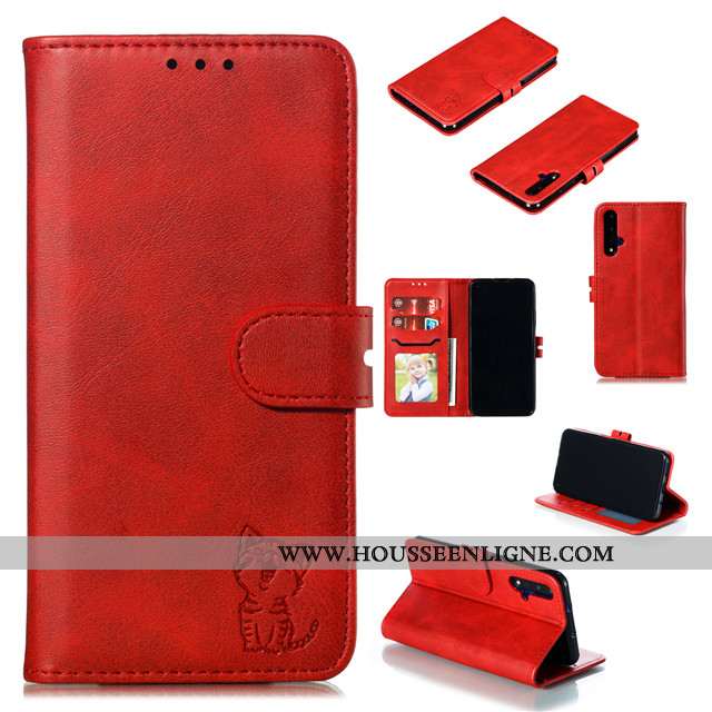 Housse Huawei Nova 5t Créatif Cuir Étui Tout Compris Rouge Luxe Silicone