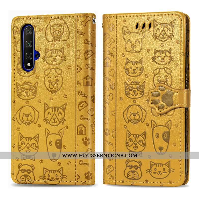 Housse Huawei Nova 5t Gaufrage Dessin Animé Chiens Incassable Téléphone Portable Étui Chat Violet
