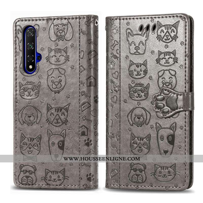 Housse Huawei Nova 5t Gaufrage Dessin Animé Chiens Incassable Téléphone Portable Étui Chat Violet