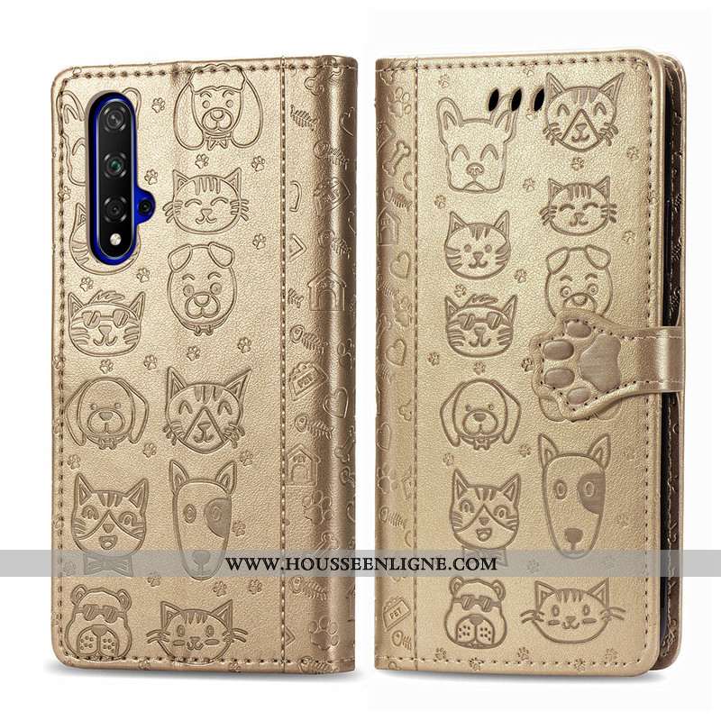 Housse Huawei Nova 5t Gaufrage Dessin Animé Chiens Incassable Téléphone Portable Étui Chat Violet