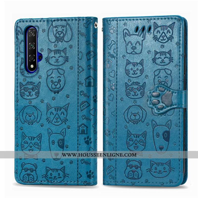 Housse Huawei Nova 5t Gaufrage Dessin Animé Chiens Incassable Téléphone Portable Étui Chat Violet