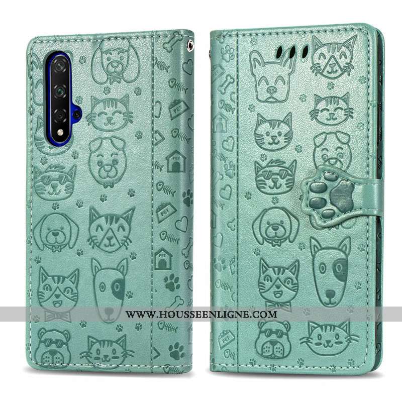 Housse Huawei Nova 5t Gaufrage Dessin Animé Chiens Incassable Téléphone Portable Étui Chat Violet