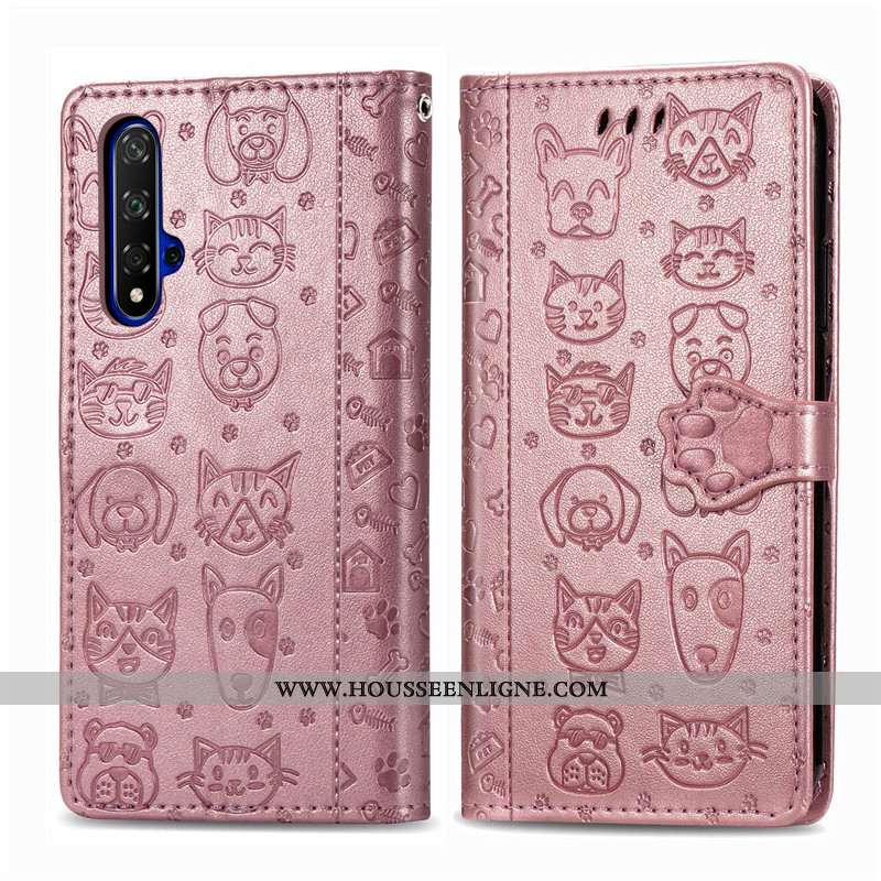 Housse Huawei Nova 5t Gaufrage Dessin Animé Chiens Incassable Téléphone Portable Étui Chat Violet