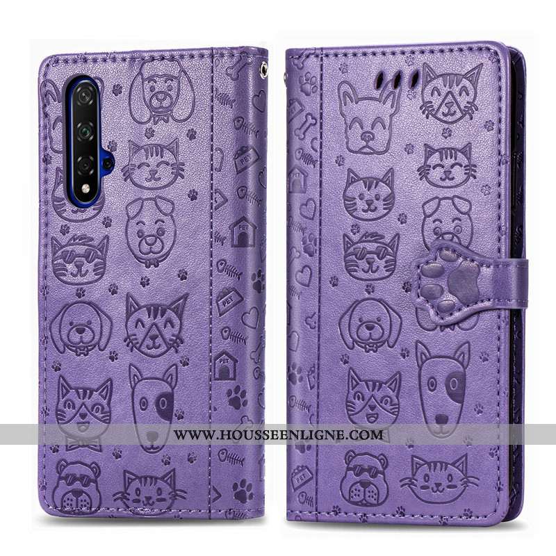 Housse Huawei Nova 5t Gaufrage Dessin Animé Chiens Incassable Téléphone Portable Étui Chat Violet