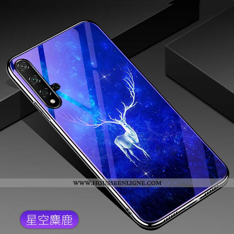 Housse Huawei Nova 5t Mode Verre Téléphone Portable Étui Coque Tendance Bleu