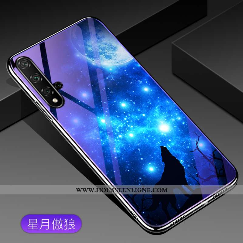 Housse Huawei Nova 5t Mode Verre Téléphone Portable Étui Coque Tendance Bleu