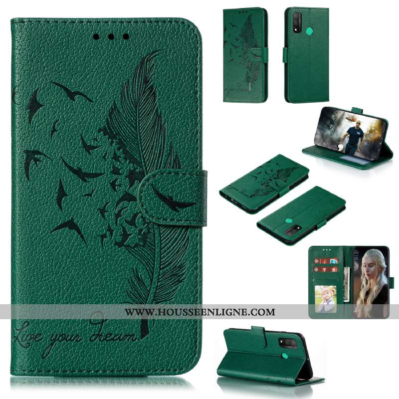 Housse Huawei P Smart 2020 Cuir Portefeuille Téléphone Portable Vert Incassable Coque Étui Verte