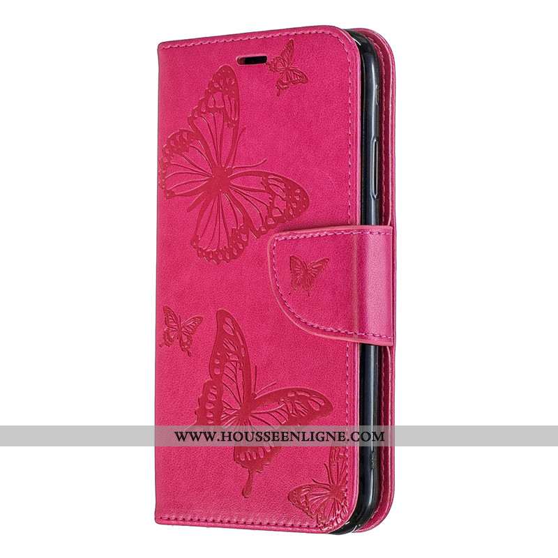 Housse Huawei P Smart 2020 Cuir Protection Étui Gaufrage Couleur Unie Papillon Téléphone Portable Ro