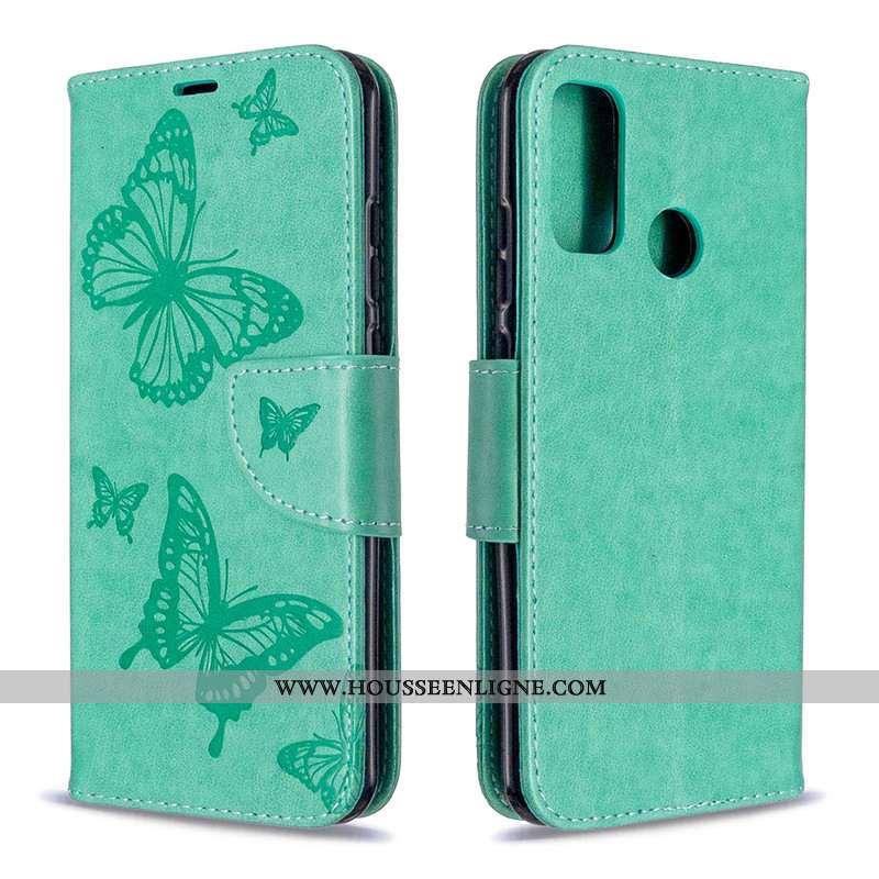 Housse Huawei P Smart 2020 Cuir Protection Étui Gaufrage Couleur Unie Papillon Téléphone Portable Ro