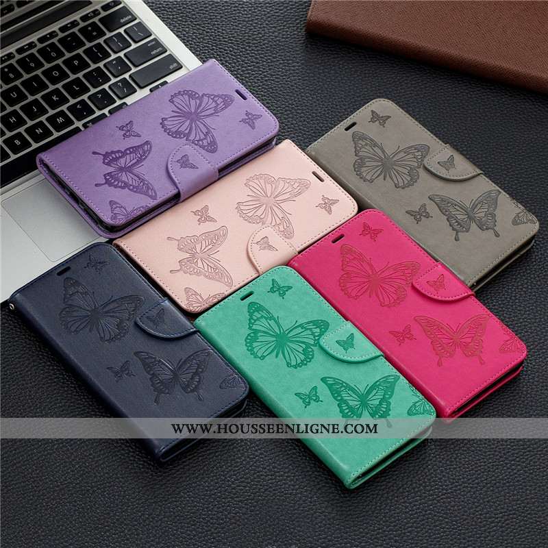 Housse Huawei P Smart 2020 Cuir Protection Étui Gaufrage Couleur Unie Papillon Téléphone Portable Ro