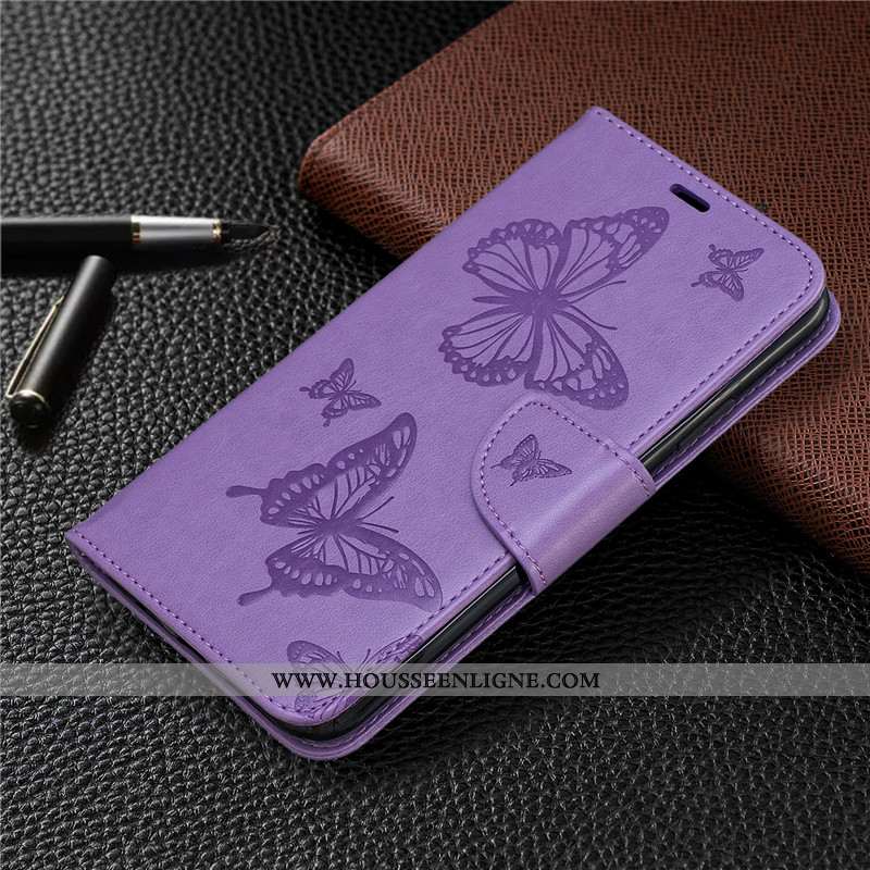 Housse Huawei P Smart 2020 Cuir Protection Étui Gaufrage Couleur Unie Papillon Téléphone Portable Ro