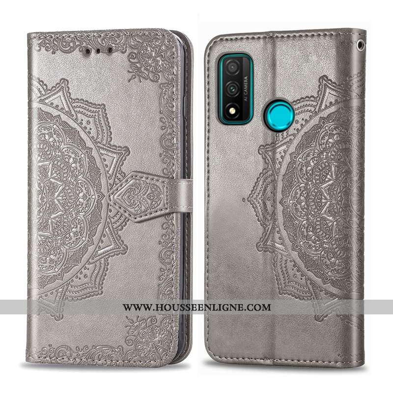 Housse Huawei P Smart 2020 Gaufrage Cuir Coque Étui Clamshell Gris Téléphone Portable