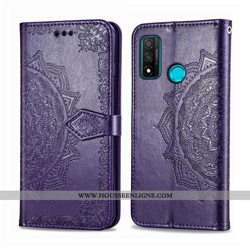 Housse Huawei P Smart 2020 Gaufrage Cuir Coque Étui Clamshell Gris Téléphone Portable