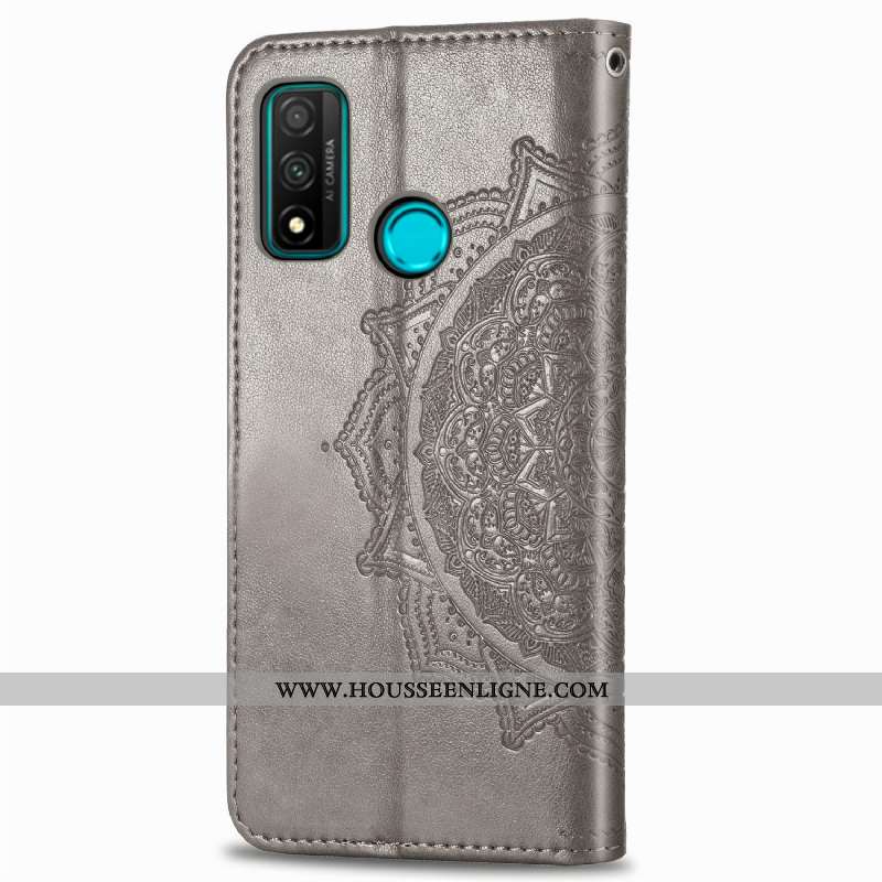 Housse Huawei P Smart 2020 Gaufrage Cuir Coque Étui Clamshell Gris Téléphone Portable