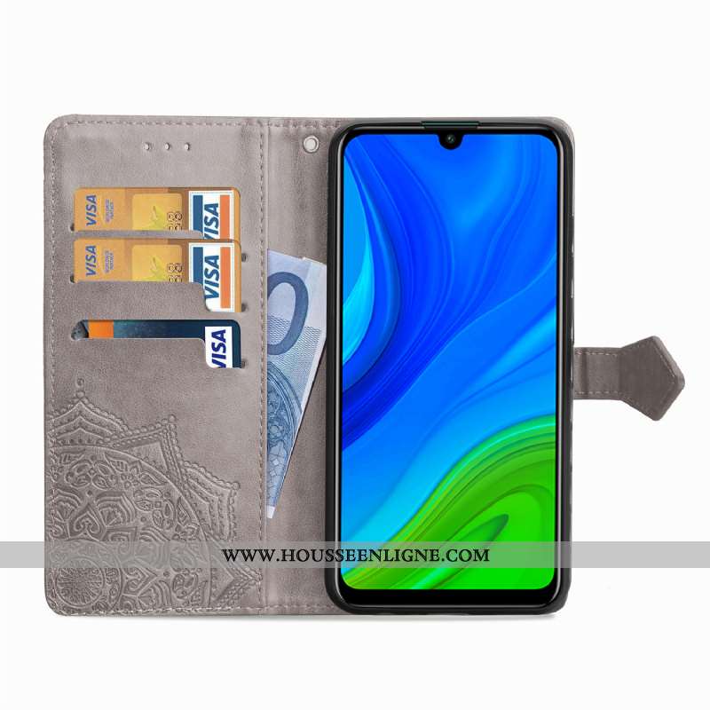 Housse Huawei P Smart 2020 Gaufrage Cuir Coque Étui Clamshell Gris Téléphone Portable