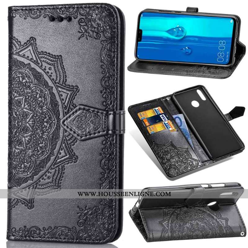 Housse Huawei P Smart+ 2020 Gaufrage Cuir Coque Étui Téléphone Portable Ornements Suspendus Noir